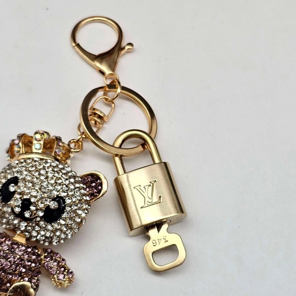 Authentic Louis Vuitton Gold Padlock & Key 🔒 LV Bag Charm w/ Unbranded Keychai - Picture 5 of 7